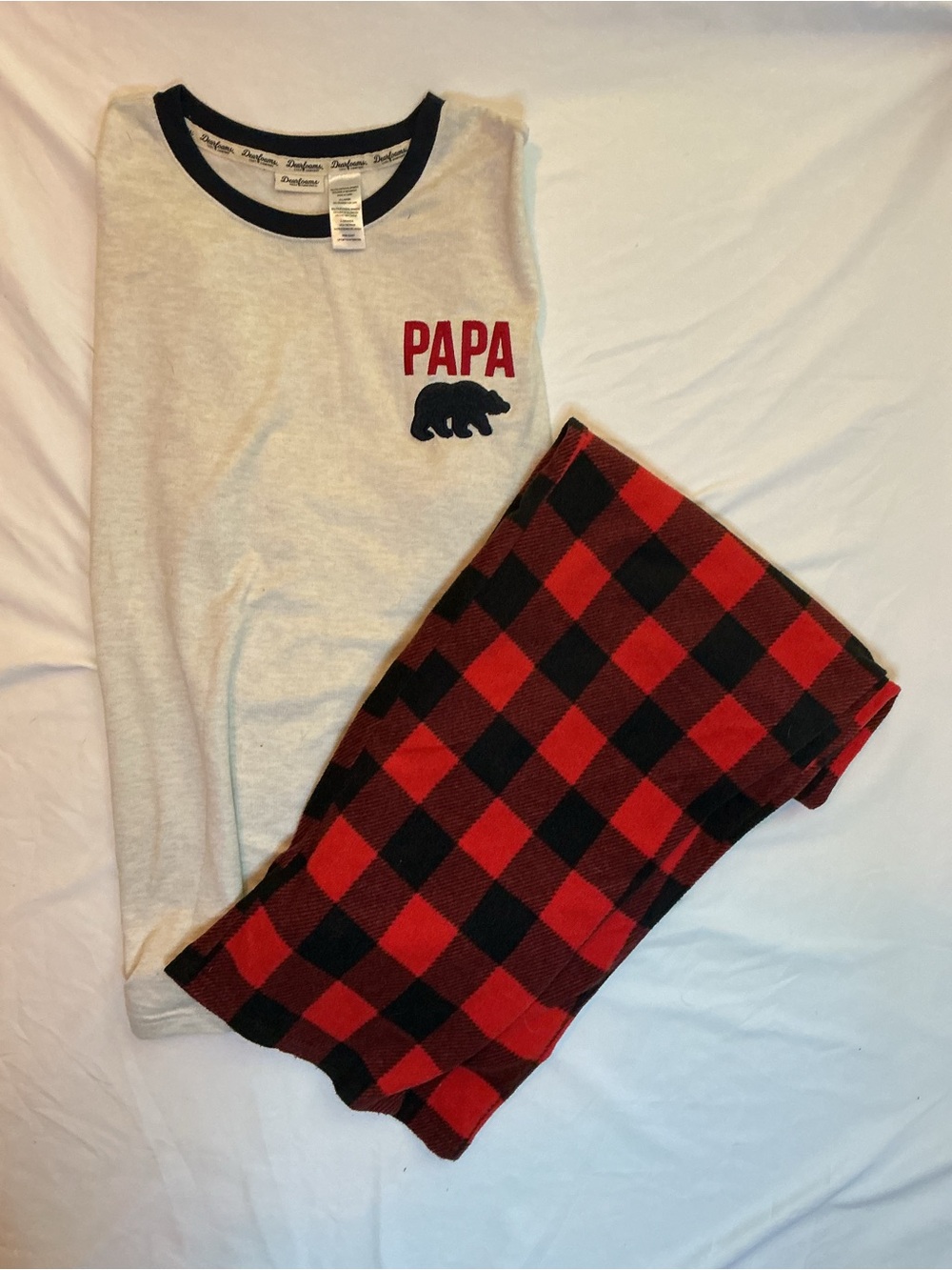 dearfoams White Ringer Tee with Red & Black Buffalo Plaid Pajama Set